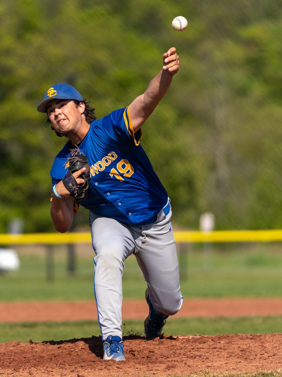 Spotswood's Carter Cumiskey (19) pitches the ball against St. Joseph on Wednesday, May 10, 2023 at the field at North Brunswick Community Park in North Brunswick.
