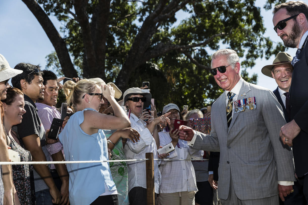 Prince Charles, Prince of Wales, greets well-wishers at Bicentennial Park  on April 10, 2018 in  Darwin, Australia. (Brook Mitchell / Getty Images file)