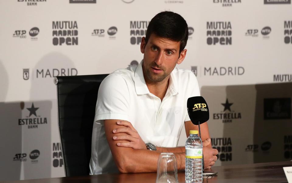 Novak Djokovic of Serbia talks to the media during day three of the Mutua Madrid Open  - Getty Images Europe