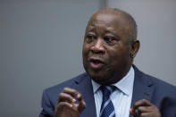 FILE PHOTO: Former Ivory Coast President Laurent Gbagbo appears before the International Criminal Court in The Hague, Netherlands, January 15, 2019. Peter Dejong/Pool via REUTERS