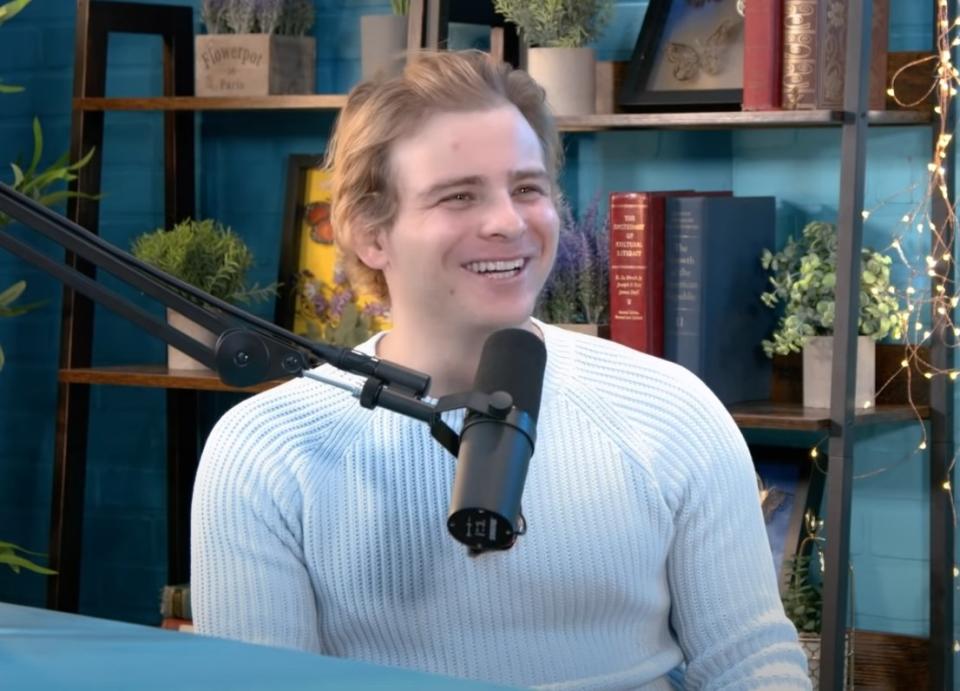 Jonathan Lipnicki smiles while chatting on Christy Carlson Romano's "Vulnerable" podcast