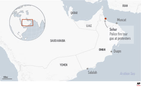 Map locates protests. Scattered protests in Oman over layoffs and poor economic conditions have drawn a massive police presence in at least one city in the sultanate.