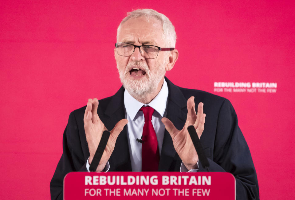 Labour leader Jeremy Corbyn making a keynote speech at The Landing in MediaCityUK in Salford where he is holding a shadow cabinet meeting.