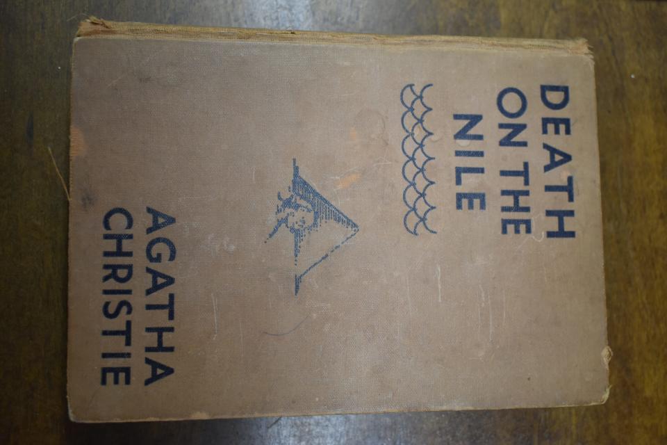 A first-edition copy of Agatha Christie's "Death on the Nile" awaiting customer pickup at Caveat Emptor in Bloomington.