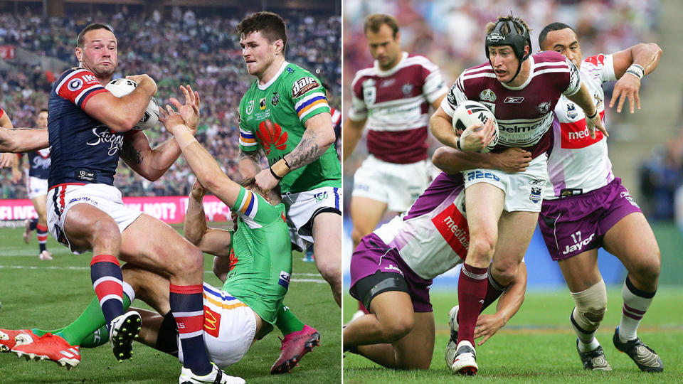 Seen here, Roosters captain Boyd Cordner and Manly legend Steve Menzies.