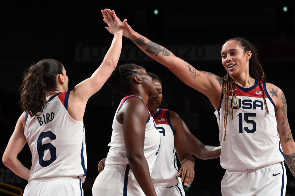 USA's Brittney Griner and Sue Bird at the Tokyo Olympics