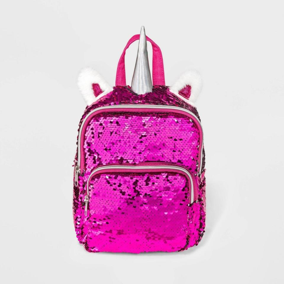 Pink sequin unicorn backpack