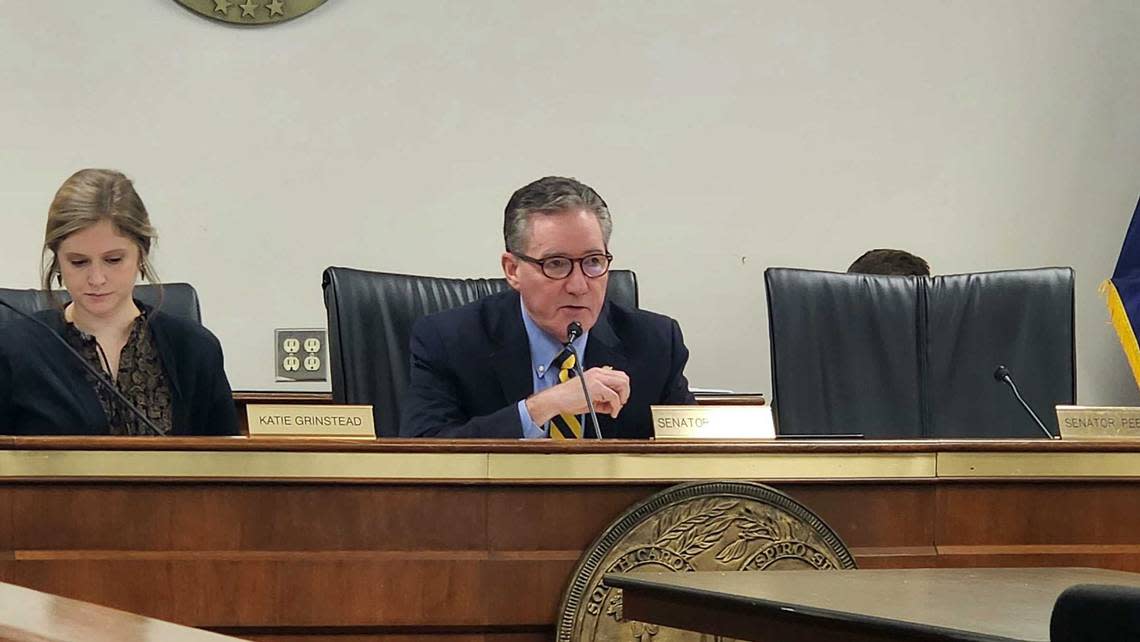 State Sen. Greg Hembree, R-Horry, speaks during a Senate education subcommittee, Wednesday, Jan. 31, 2024, discussing a proposal dubbed “Read to Succeed,” which aims to improve the state’s literacy rates among elementary students.