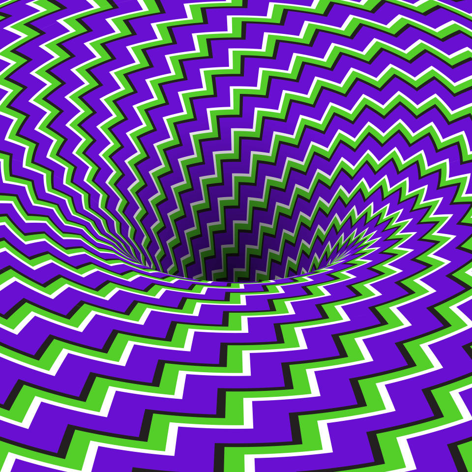 Absorbing hole of zig-zag stripes. Can you see it move?