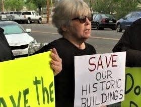 Dottie Smith of Palo Cedro protested outside the Dobrowsky House in downtown Redding before it was torn down in 2017.