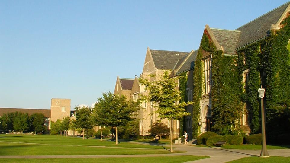 A photograph of the central portion of the Notre Dame campus in South Bend, Indiana