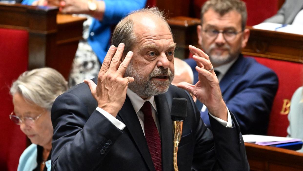  French Justice Minister Eric Dupond-Moretti answers during a session of questions to the government at the National Assembly in Paris on July 4, 2023. 