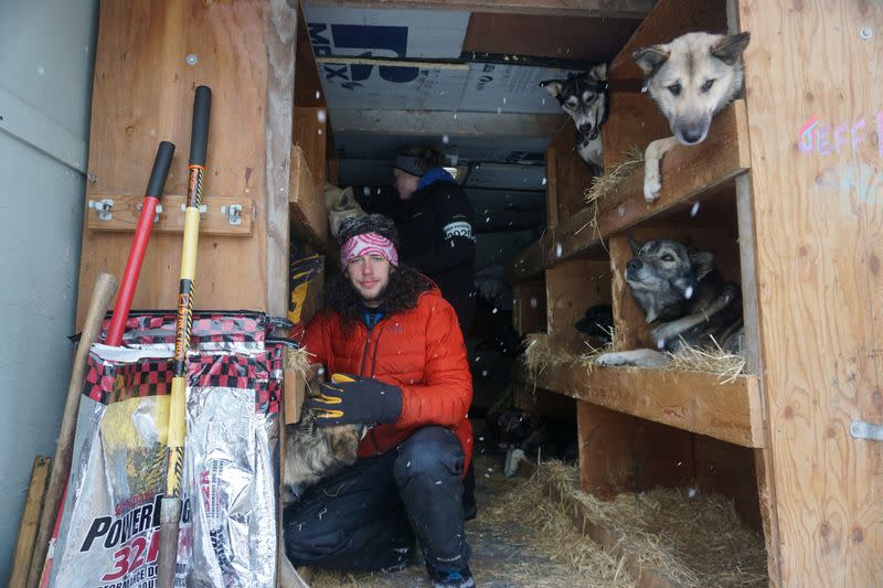 Musher Sean Underwood, a dog handler who became a last-minute substitute for four-time champion Jeff King, at the ceremonial Anchorage start of the 2020 Iditarod Trail Sled Dog Race