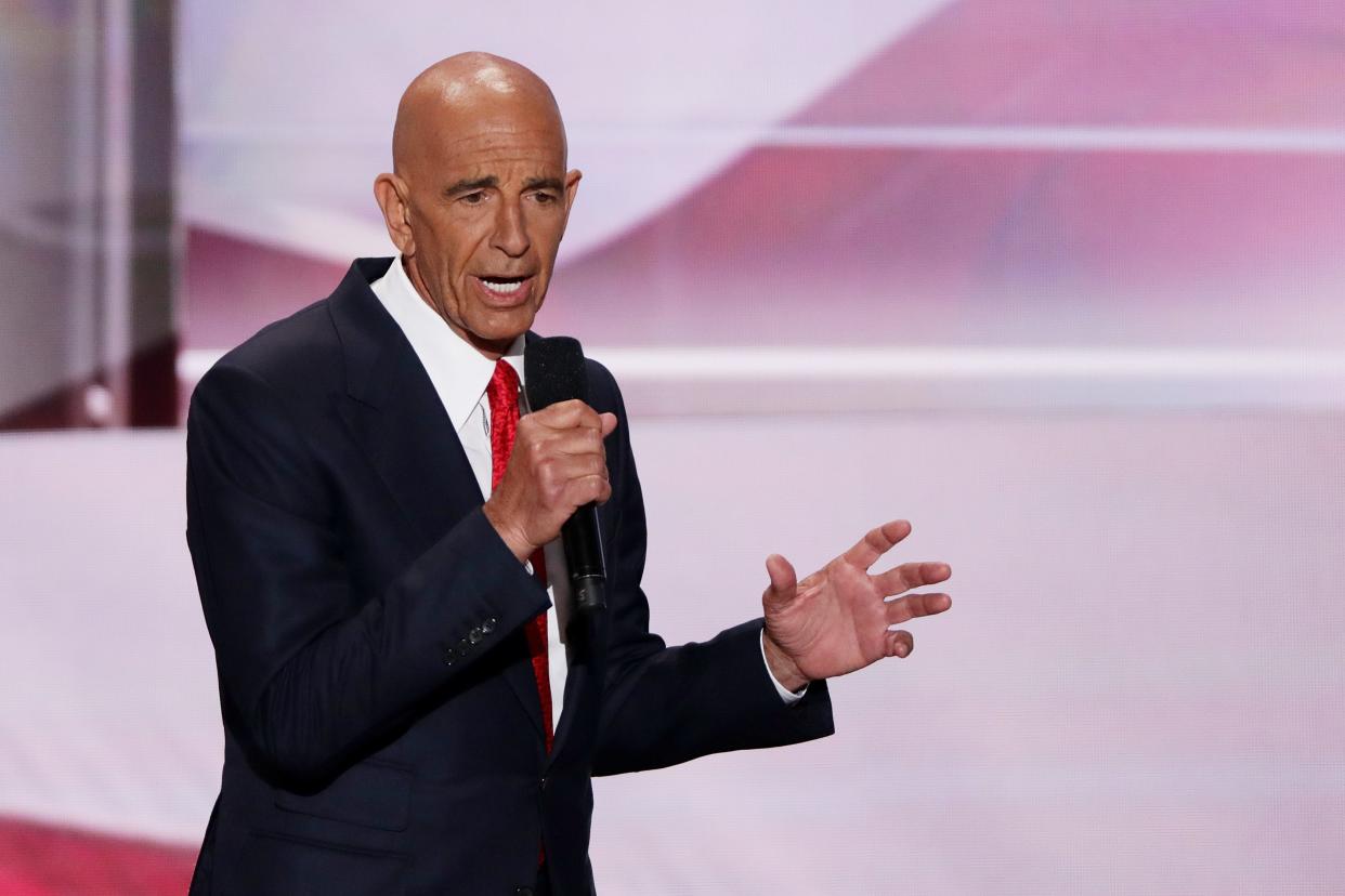 Tom Barrack, former Deputy Interior Undersecretary in the Reagan administration, delivers a speech on the fourth day of the Republican National Convention on July 21, 2016 at the Quicken Loans Arena in Cleveland, Ohio. Republican presidential candidate Donald Trump received the number of votes needed to secure the party's nomination. An estimated 50,000 people are expected in Cleveland, including hundreds of protesters and members of the media. The four-day Republican National Convention kicked off on July 18.