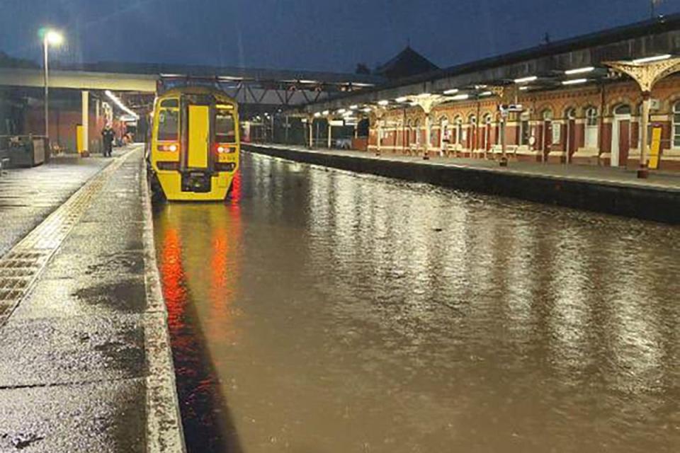 Wellington station in Shropshire was flooded (Network Rail/PA)