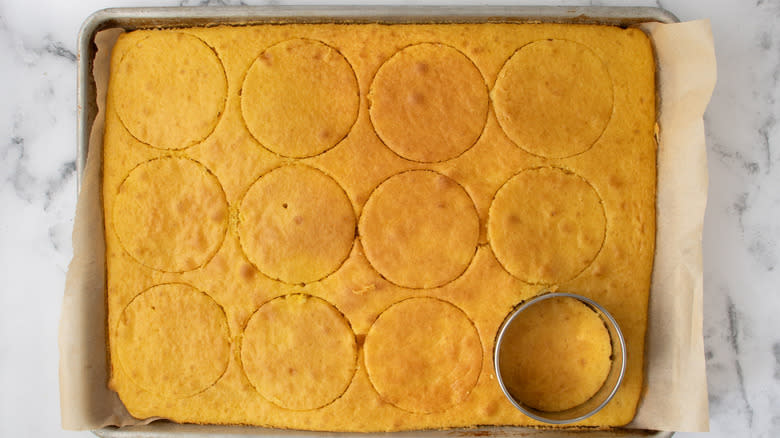 yellow cake with circle cutter