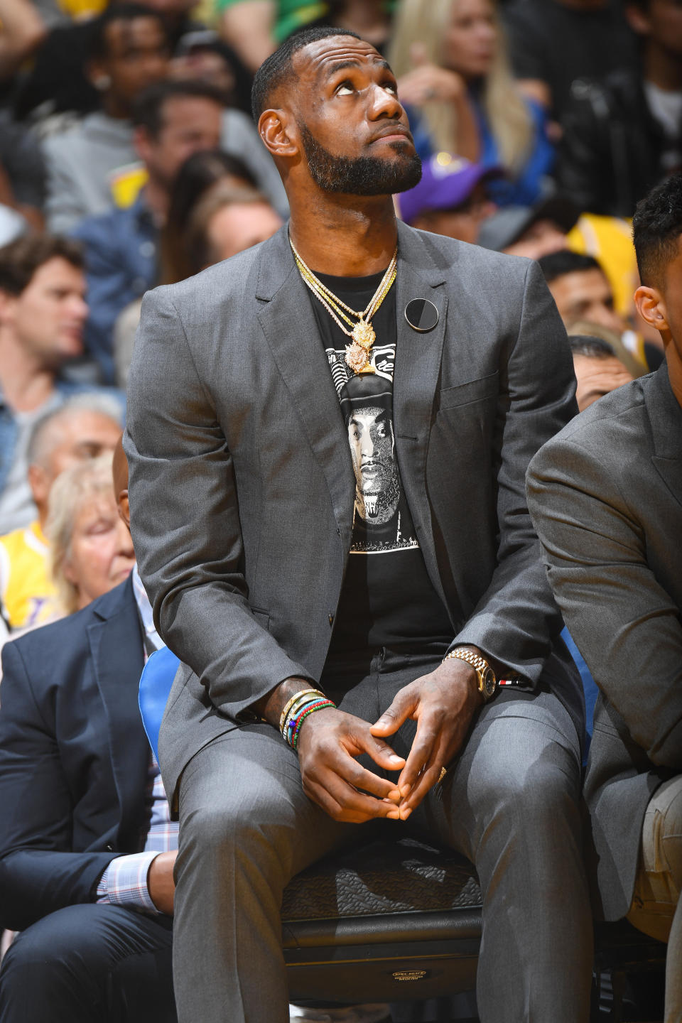 LeBron James at the Los Angeles Lakers vs. Golden State Warriors game on April 4 in Los Angeles, California. (Photo: Andrew D. Bernstein via Getty Images)