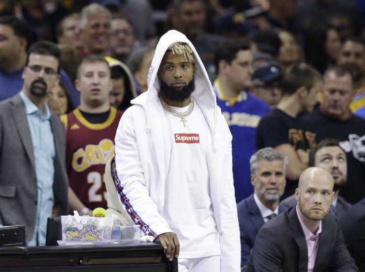 Giants receiver Odell Beckham at Game 4 of the NBA Finals. (AP)