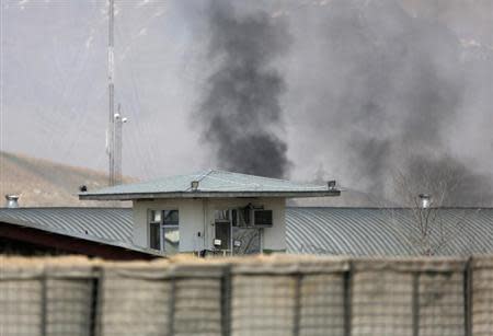 Smoke rises from the site of an attack in Kabul March 29, 2014. REUTERS/Mohammad Ismail