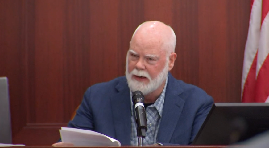Tim Moyers reads his victim impact statement about his son, Nassau County Deputy Joshua Moyers, being shot and killed by Patrick McDowell during a 2021 traffic stop. Jurors heard his and other family members' anguish during Tuesday's sentencing hearing.