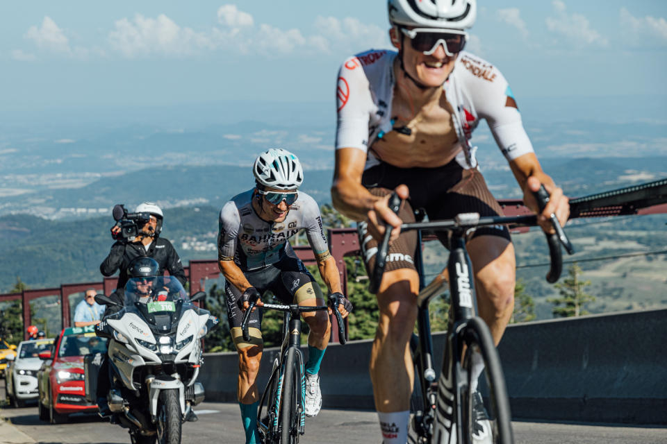 Riders ascending the final kilometres of the Puy de Dôme on stage 9 of the 2023 Tour de France