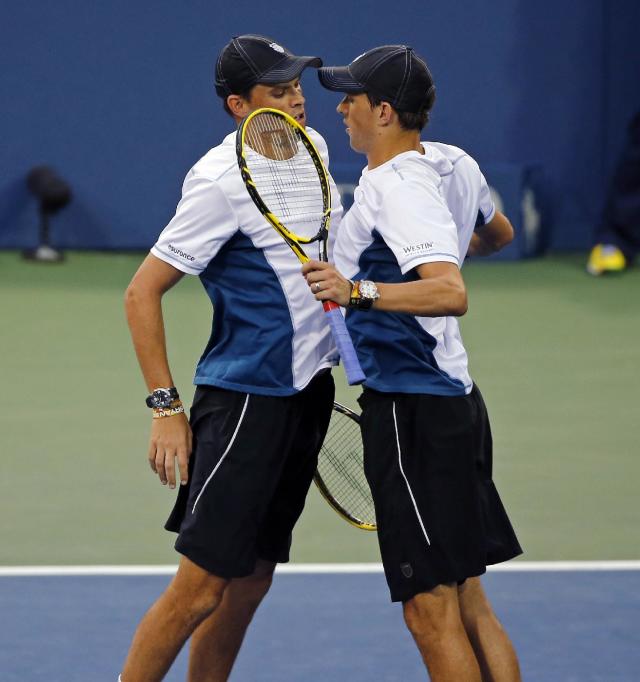 Winning doubles title No. 100 could result in the chest bump of the century (pardon the pun) for the Bryan brothers. (AP Photo/Elise Amendola)