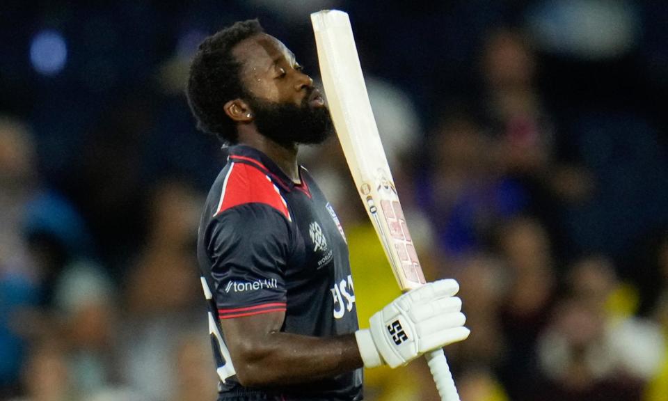 <span>Aaron Jones and Andries Gous steered the USA towards a seven-wicket victory over Canada in the T20 World Cup opener in Grand Prairie, Dallas.</span><span>Photograph: Julio Cortez/AP</span>
