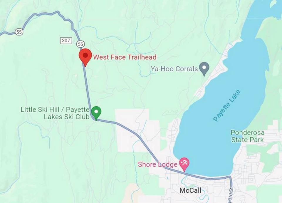 The West Face Trailhead is located just seven minutes northwest of downtown McCall. It is used “primarily in the snow season as a snowmobile trailhead parking area,” according to the U.S. Forest Service website. U.S. Forest Service
