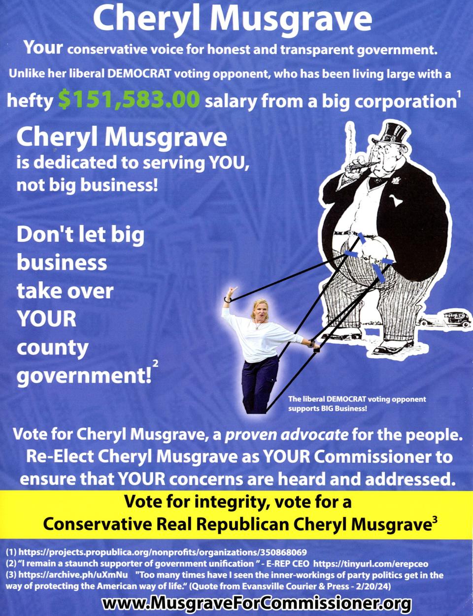 Vanderburgh County Commissioner Cheryl Musgrave’s Amy Canterbury attack mailer.