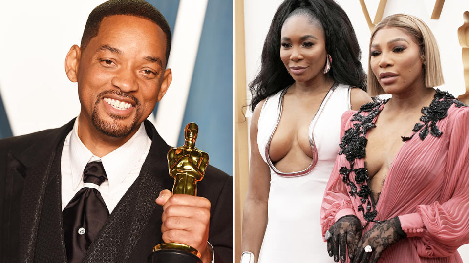 Will Smith, Venus Williams and Serena Williams, pictured here at the Oscars.