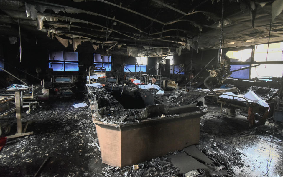 Thirteen COVID-19 patients died in a fire at the intensive care unit of a private hospital in Palghar district of Maharashtra on Friday. Photo: Yahoo India/Stringer in Mumbai