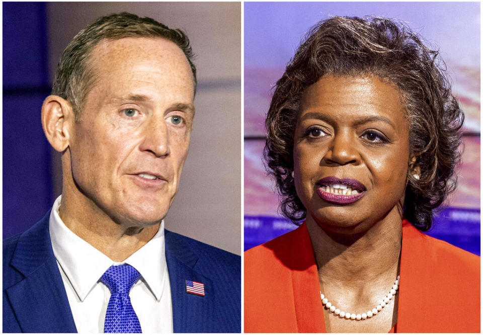 North Carolina Republican Senate candidate Rep. Ted Budd, R-N.C., left, and Democratic candidate Cheri Beasley, right. (The Associated Press)