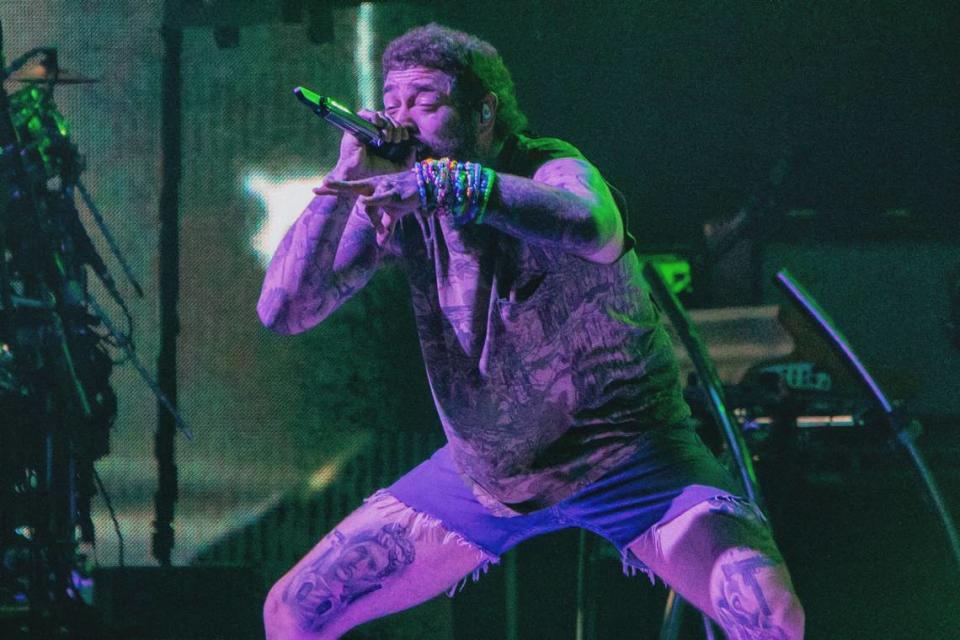 Post Malone performs at PNC Music Pavilion in Charlotte on Saturday night.