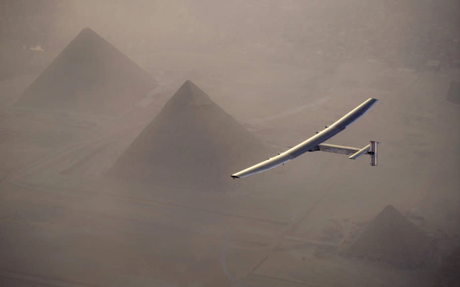 Flying high over the pyramids in Giza, on July 13, 2016, when the aircraft landed in Cairo, Egypt.