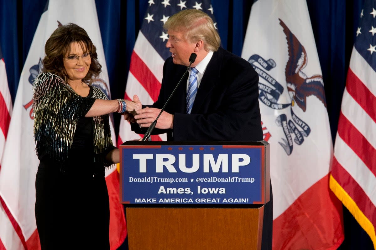 Sarah Palin and Donald Trump are pictured in Iowa in 2016  (Copyright 2022 The Associated Press. All rights reserved.)