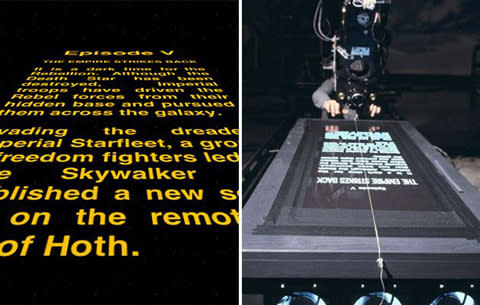 <b>Star Wars</b> A long time ago in a galaxy far, far away titles were tedious - then the opening ‘crawl’ of ‘Star Wars’ swept across the screen and made the simple act of reading as cinematic as any other part of the film. These titles (actually from 'The Empire Strikes Back') were produced surprisingly DIY-ish by slowly tracking a camera along a 6 ft piece of text.