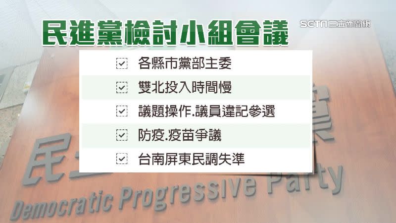 民進黨內部檢討會，討論九合一大選敗選原因。