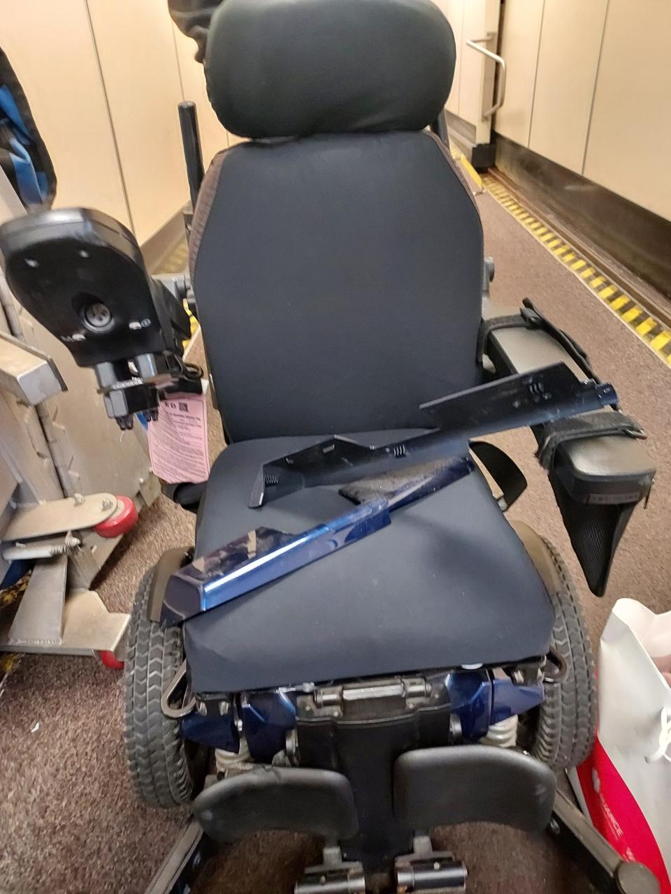 Damage to Neena Nizar's wheelchair.
