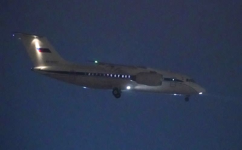 A plane which, according to local media, carries Russian arms dealer Bout lands at an airport in Moscow