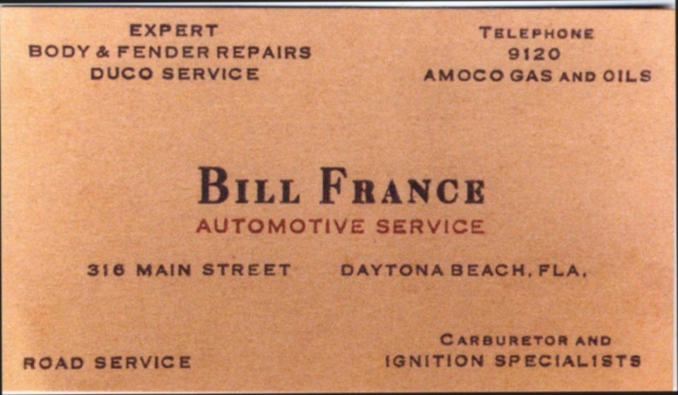bill france's business card