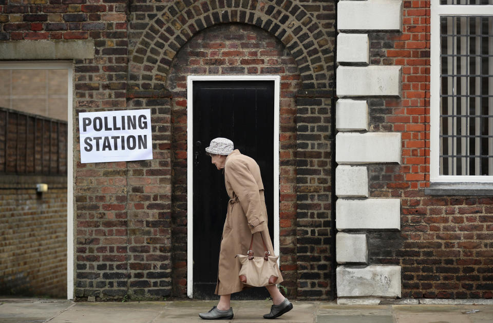 A member of the public arrives to cast her vote in the EU referendum at Royal Hospital Chelsea on June 23, 2016 in London, United Kingdom.&nbsp;