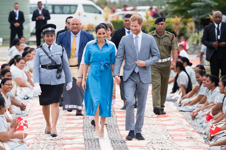 <p><strong>26 October </strong>The Duke and Duchess of Sussex land at Nuku'alofa airport. </p>