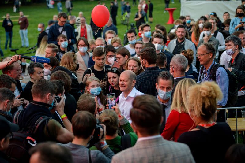 FILE PHOTO: SPD chancellor candidate Olaf Scholz campaigns in Leipzig