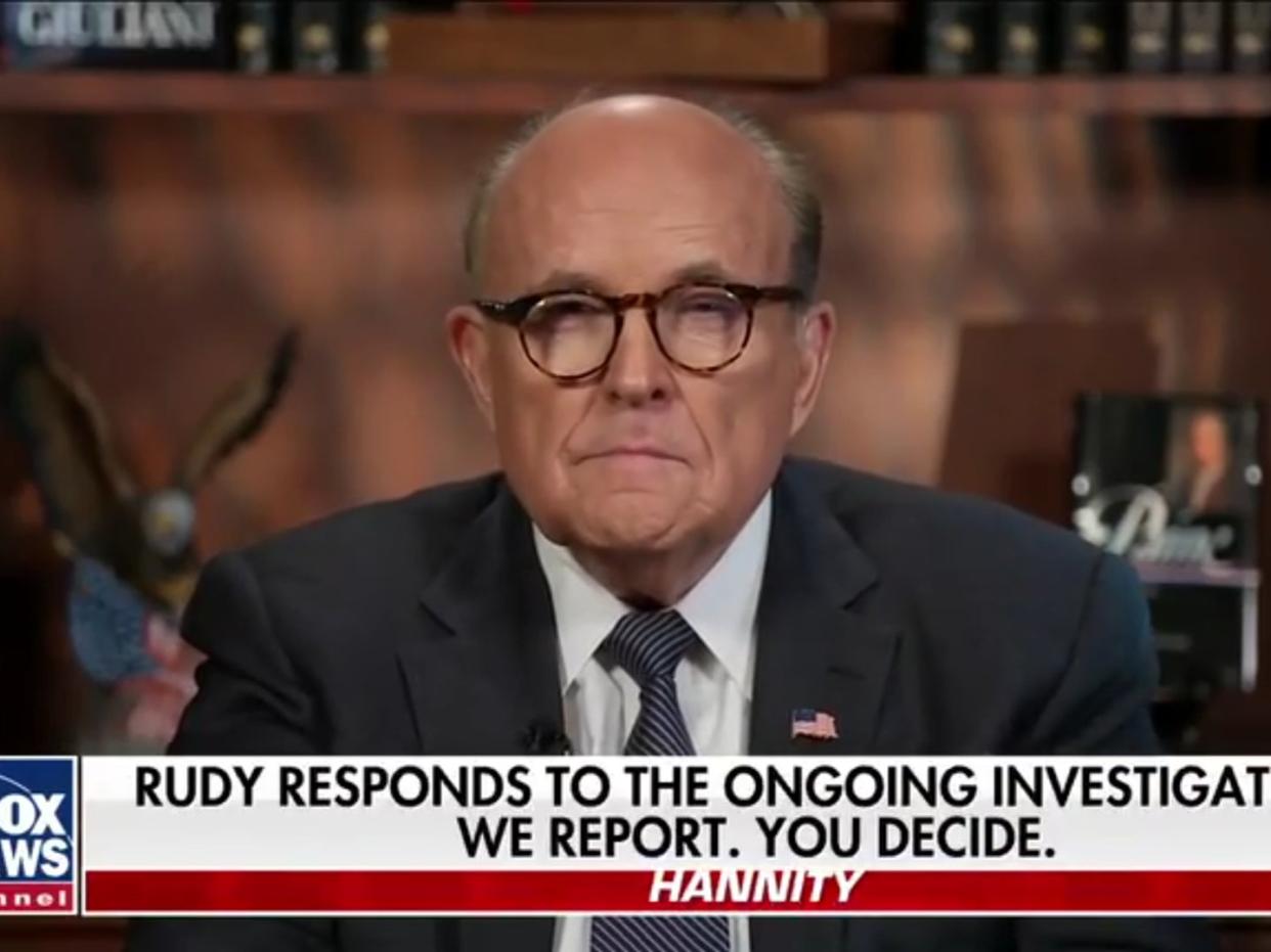 <p>Rudy Giuliani appearing on ‘Hannity Tonight’</p> (Fox News)