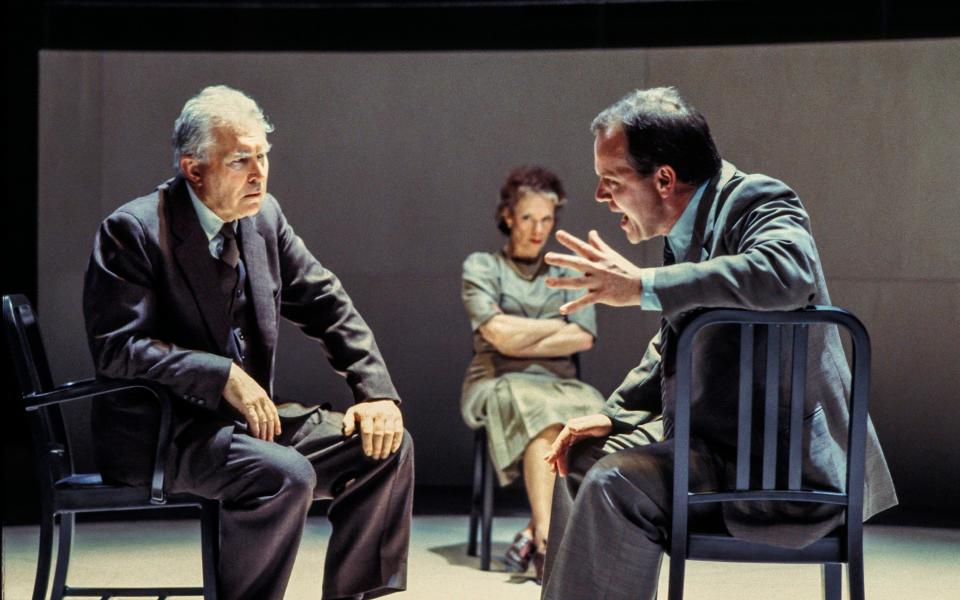 David Burke, left, Sara Kestelman and Matthew Marsh in Blakemore's production of Copenhagen at the National in 1999