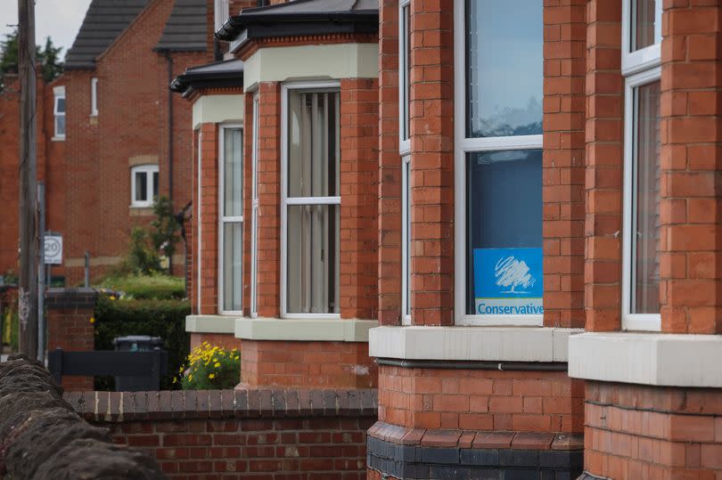 A Conservative Party sign pictured at the office of former Rushcliffe MP, Ruth Edwards