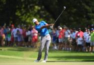 Sep 22, 2018; Atlanta, GA, USA; Tiger Woods on the fifth hole during the third round of the Tour Championship golf tournament at East Lake Golf Club. Mandatory Credit: Christopher Hanewinckel-USA TODAY Sports