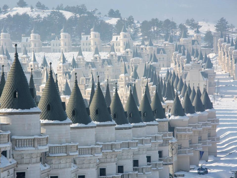 A row of partially built homes in the Burj Al Babas community.