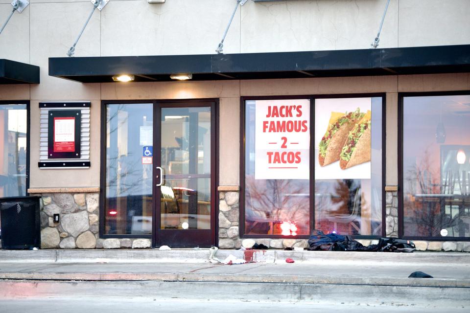 Scene of a shooting where a Jack in the Box employee shot a man who was allegedly assaulting his girlfriend on Friday, Feb. 11, 2022.