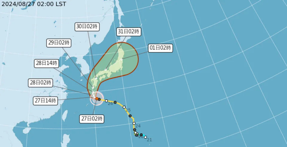 目前太平洋地區有一個中度颱風珊珊，預估本周將影響日本。（圖取自中央氣象署網站）